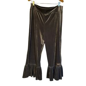 Matilda Jane Velvet Cropped Big Ruffle Pants Capri Silver Gray Bell Bottom XL
